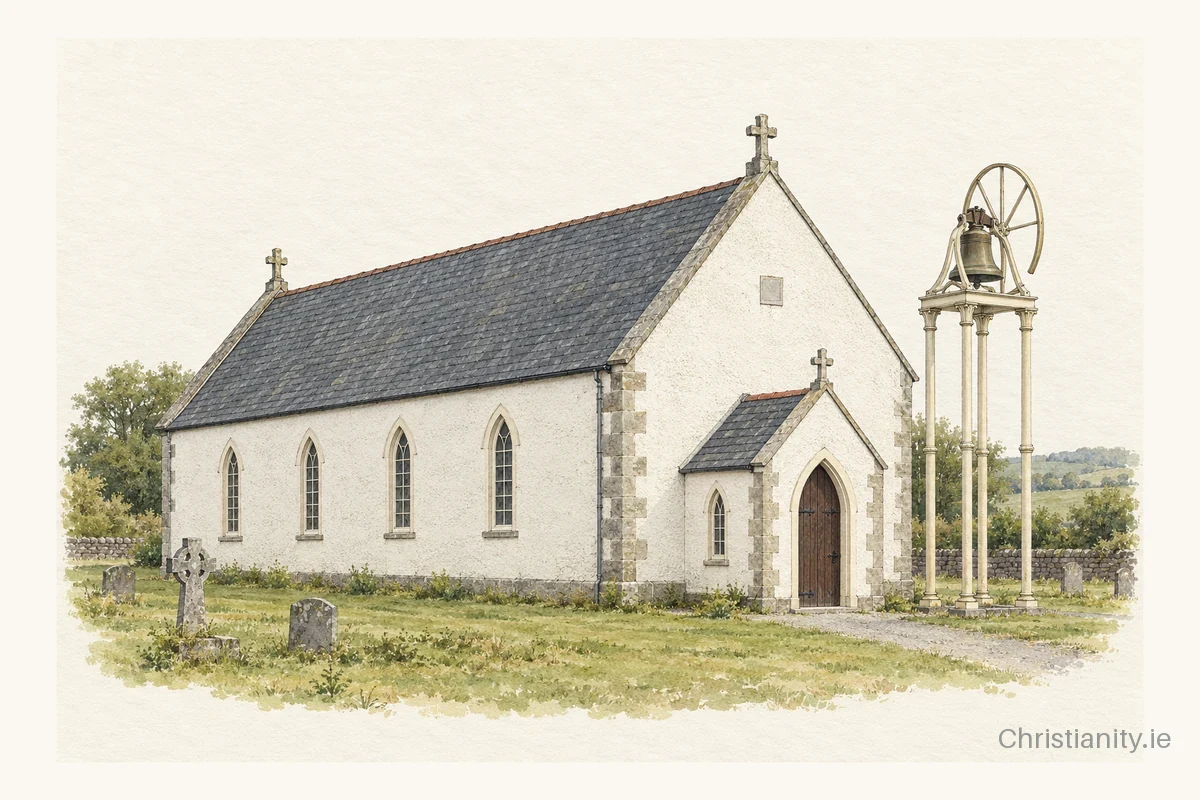 Watercolour and ink illustration of St Mary’s, Cloughcor