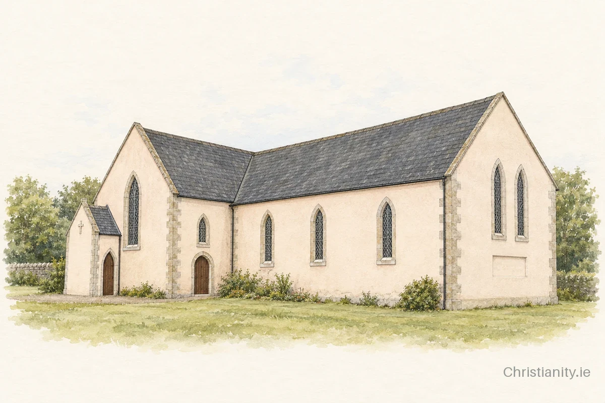 Watercolour and ink illustration of St. Mary’s, Cree