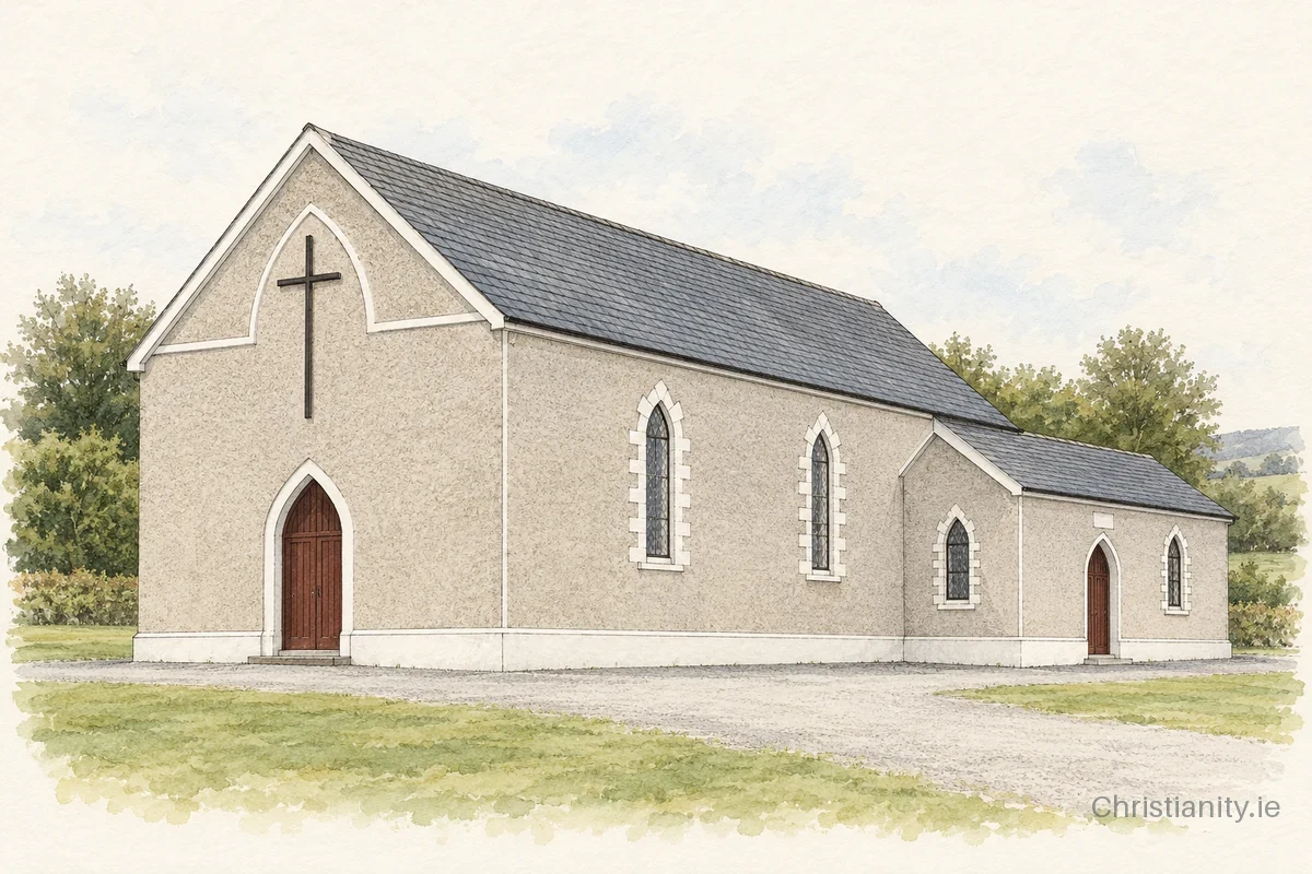 Watercolour and ink illustration of St. Mary's, Drumreilly