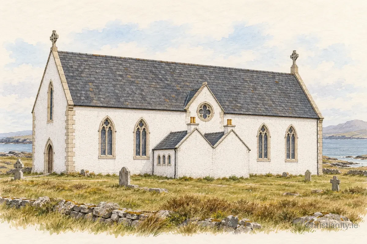 Watercolour and ink illustration of St Mary’s, Kincasslagh