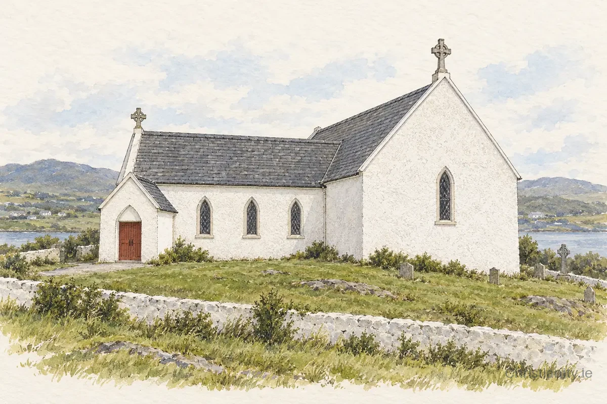 Watercolour and ink illustration of St Mary’s, Lagg