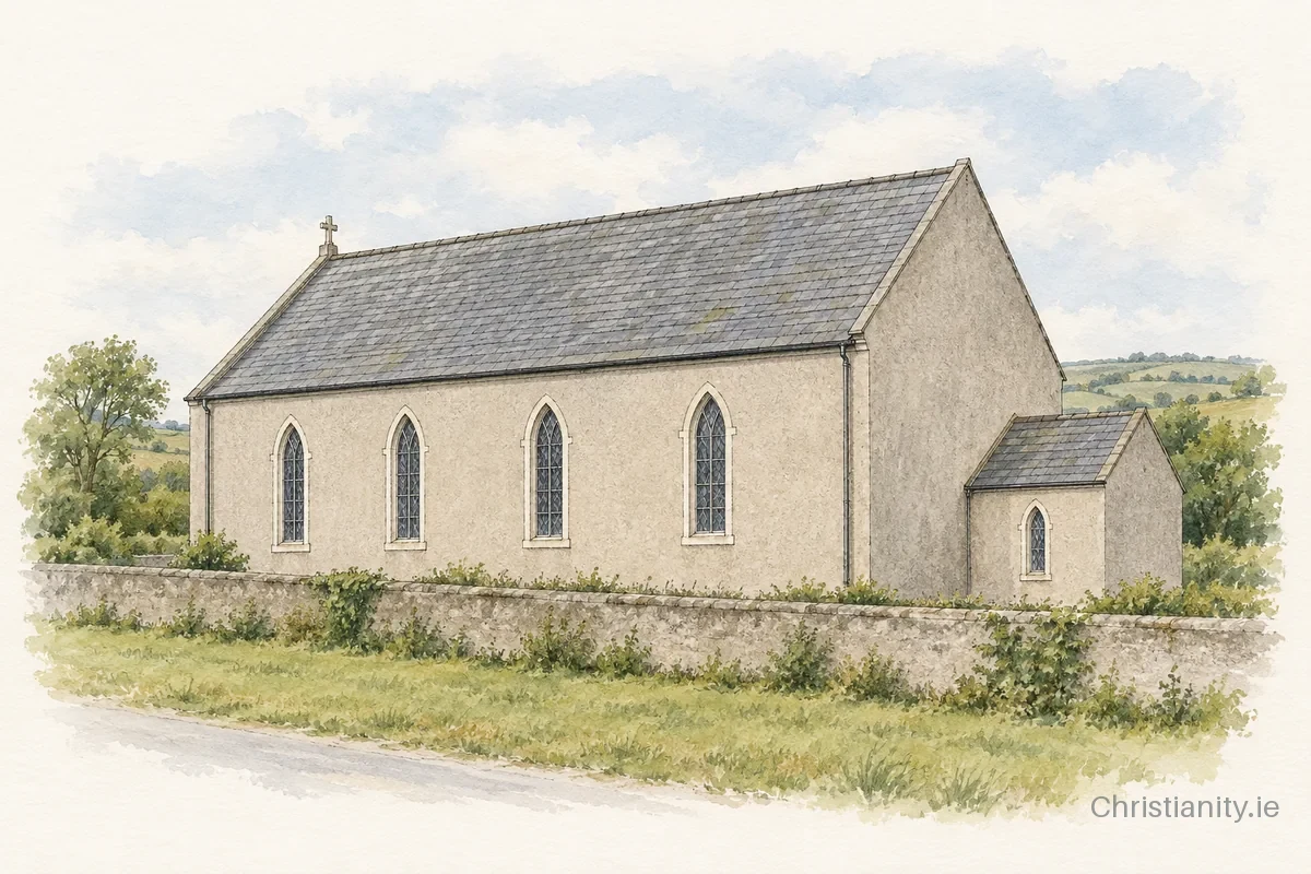 Watercolour and ink illustration of St. Mary's of the Angels, Dechomet