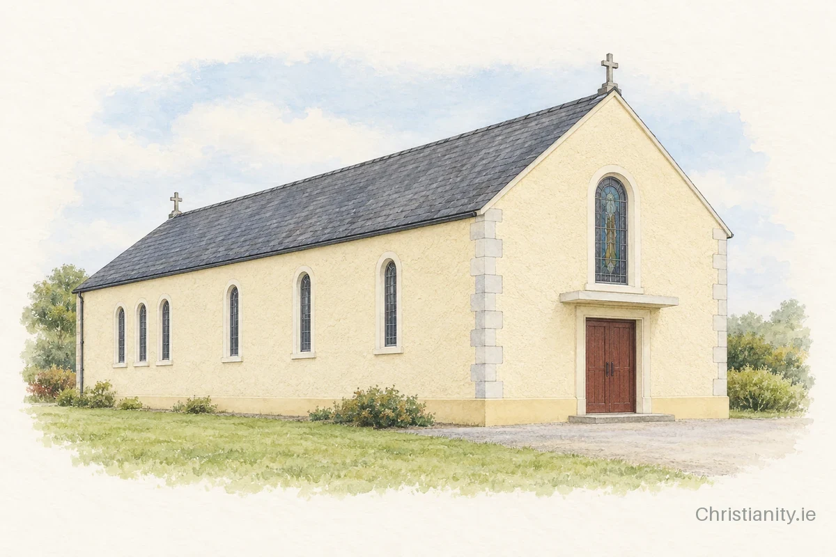 Watercolour and ink illustration of St. Mary's, Rossinver