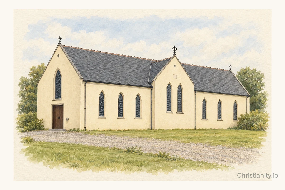 Watercolour and ink illustration of St Mary’s, Rouskey