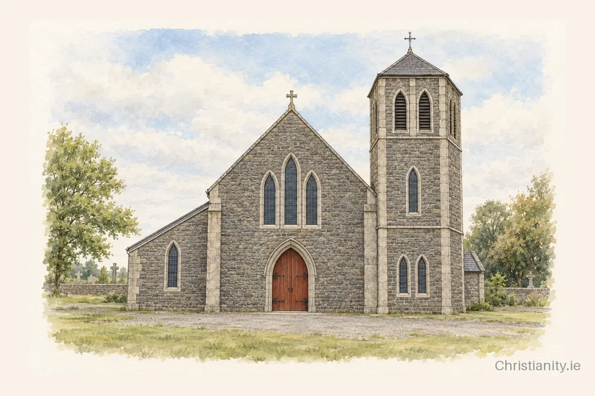 Watercolour and ink illustration of St. Michael & St. John – Cloughjordan