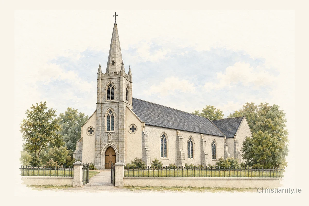 Watercolour and ink illustration of St. Michael's Church, Castlepollard