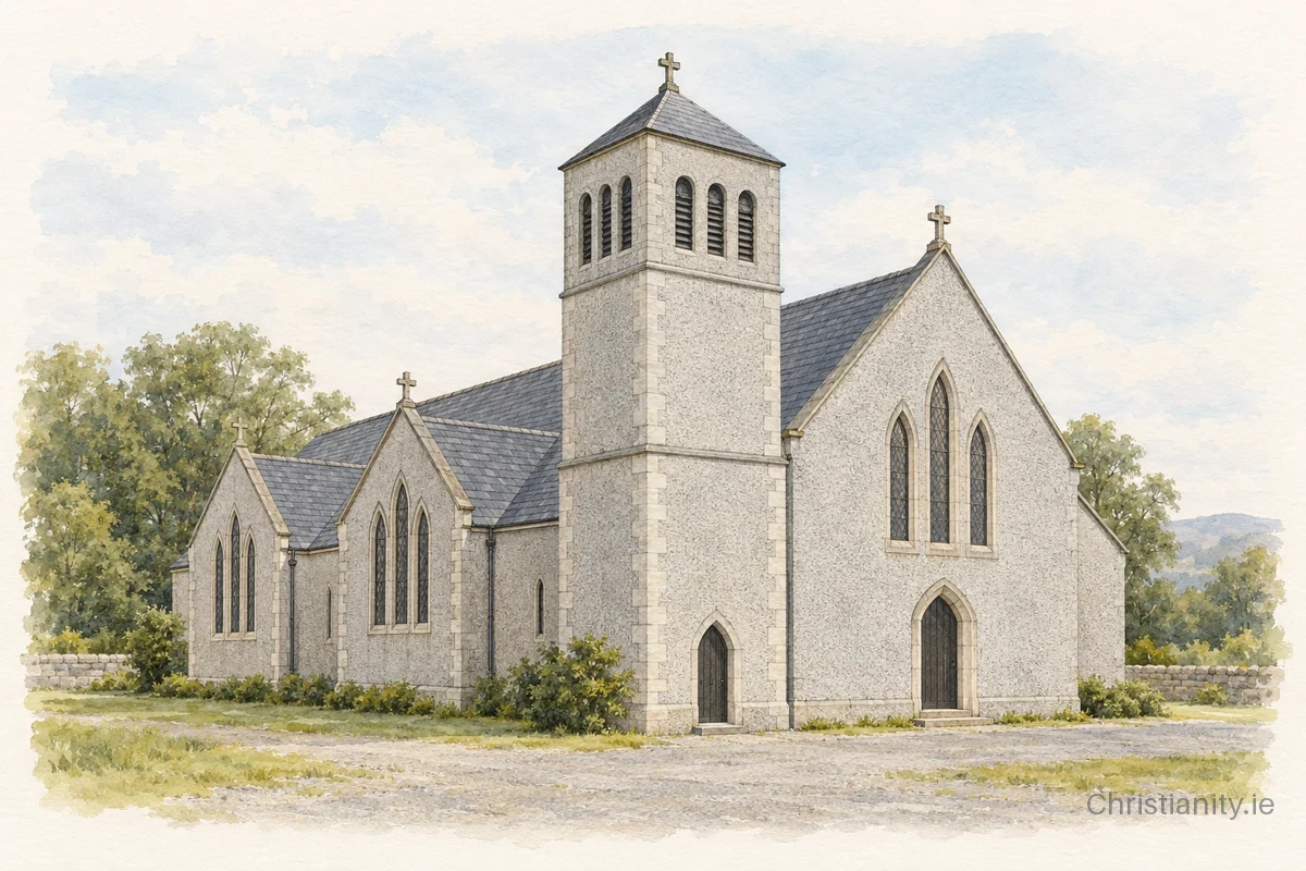 Watercolour and ink illustration of St Michael's Church, Croghan