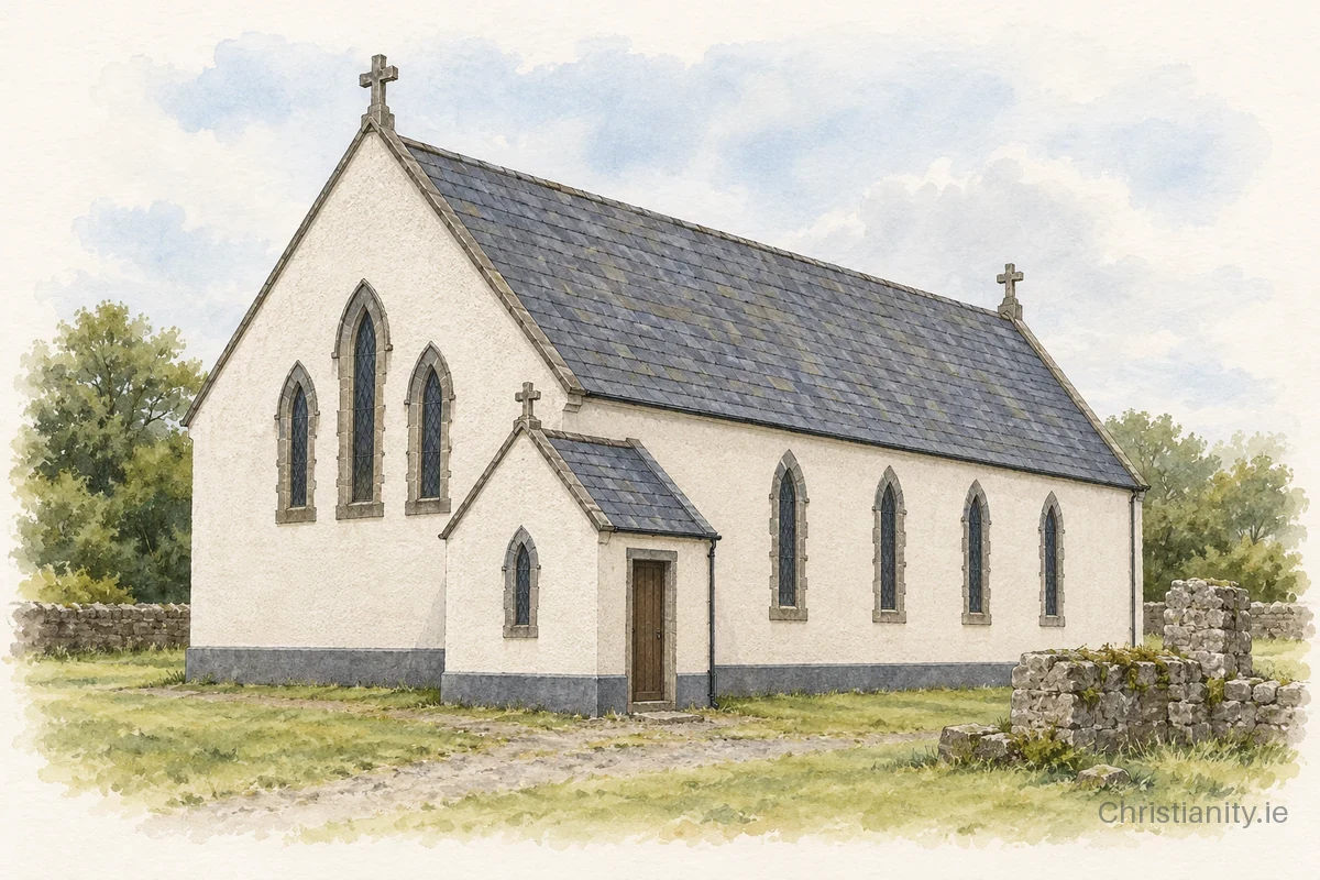 Watercolour and ink illustration of St Michael's Church, Drumlion