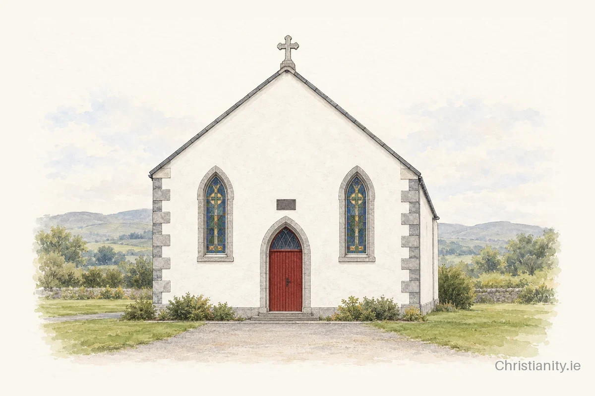 Watercolour and ink illustration of St. Michael's Church, Glenfarne