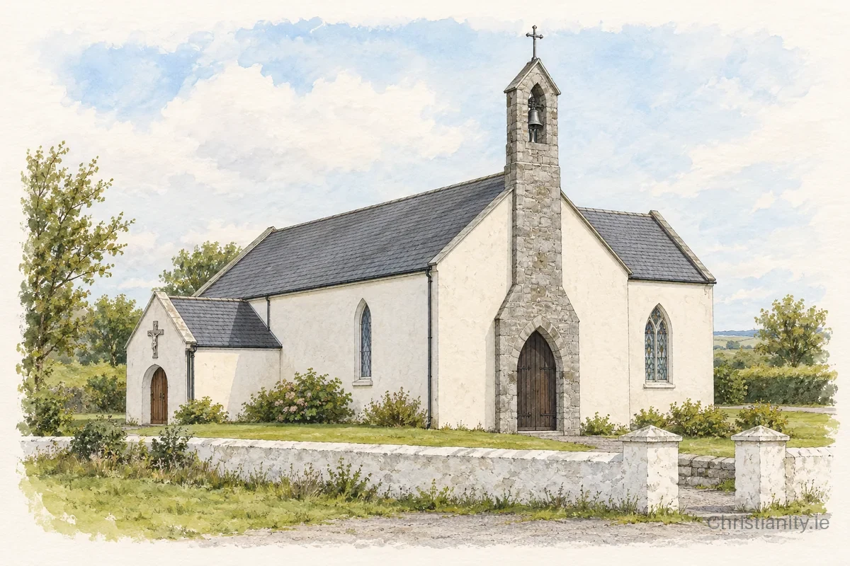 Watercolour and ink illustration of St Michael's Church, Glinsk