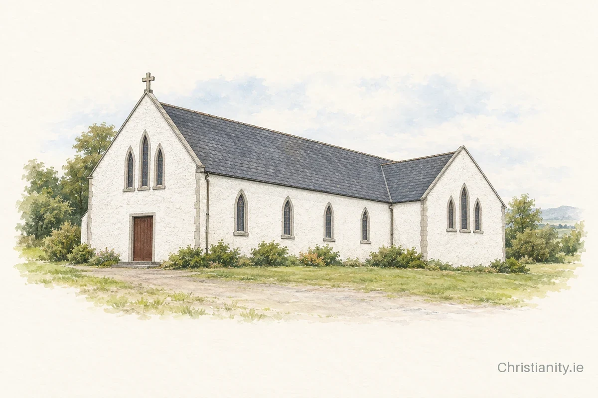 Watercolour and ink illustration of St Michael’s Church, Killavoggy