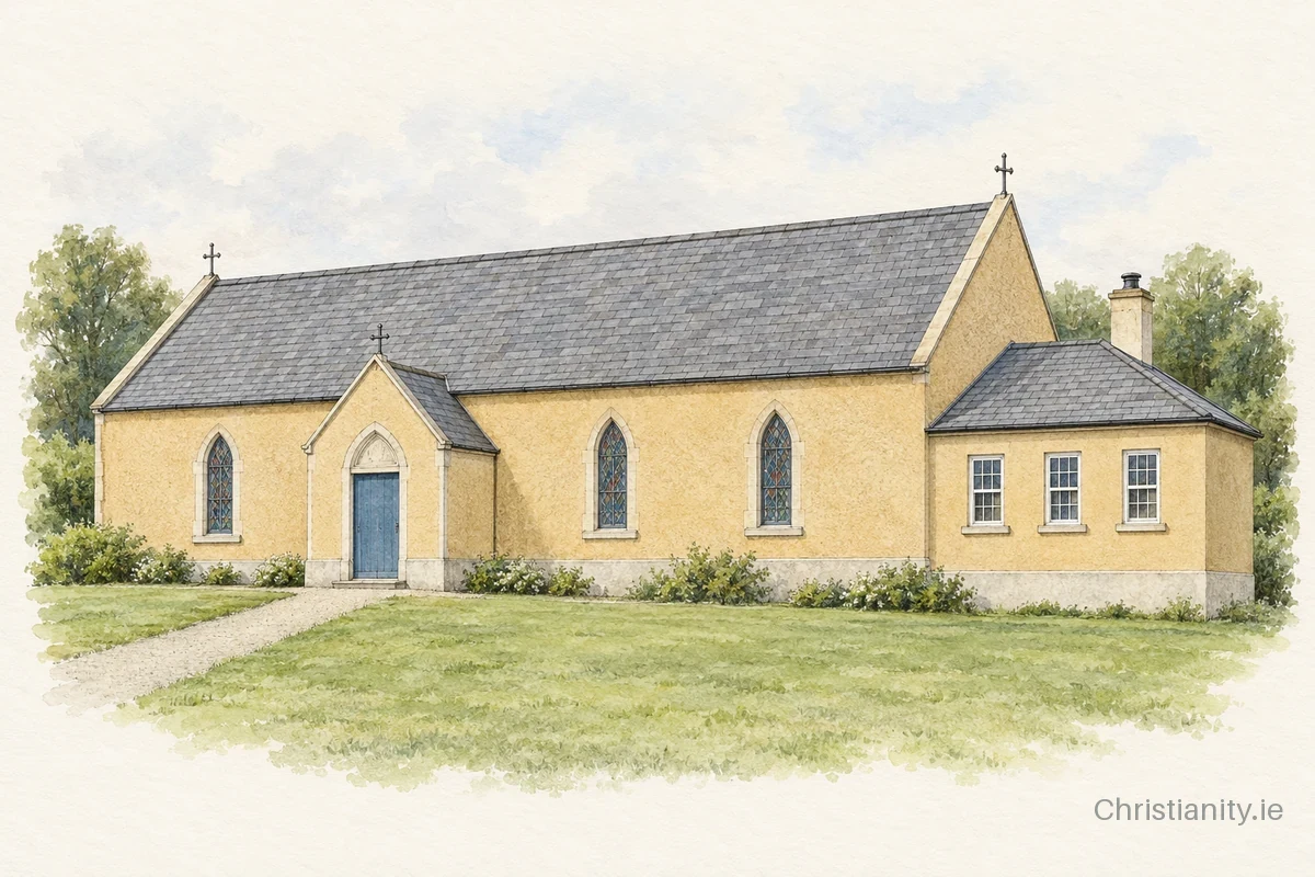 Watercolour and ink illustration of St Michael’s Church, Shroid, Longford