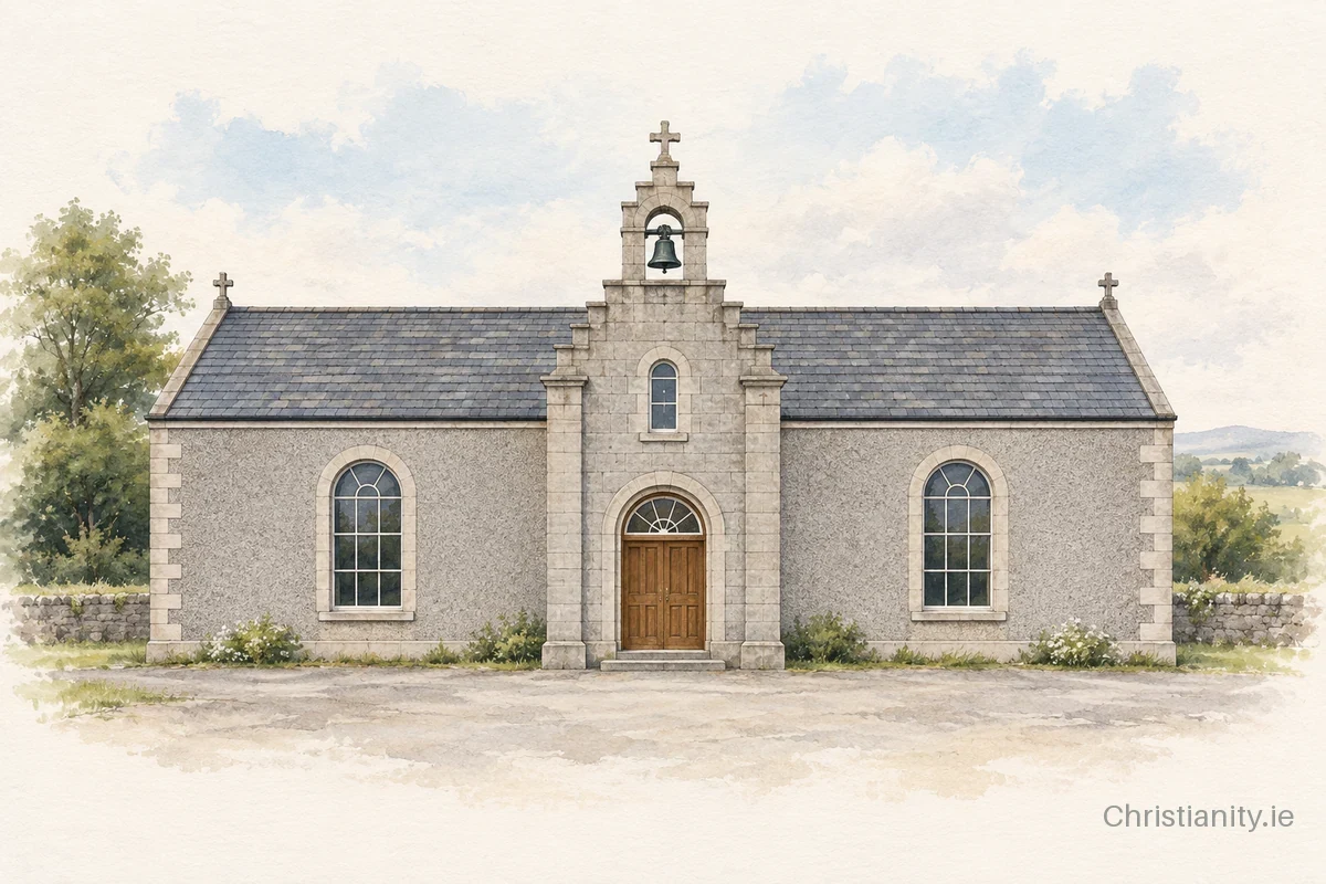 Watercolour and ink illustration of St Michael's Clady (Naomh Micheal)