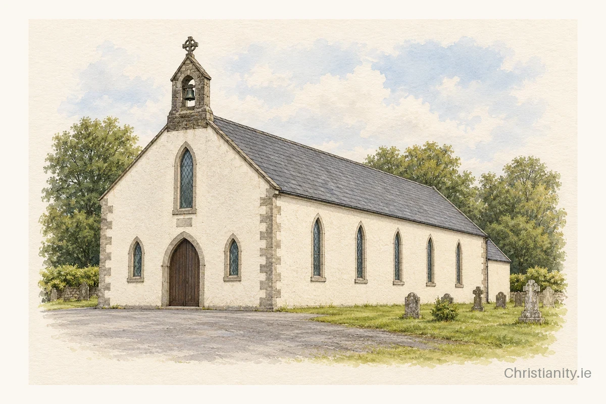 Watercolour and ink illustration of St Michael’s, Corcaghan