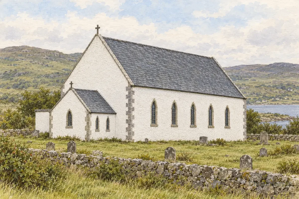 Watercolour and ink illustration of St Michael’s, Urris