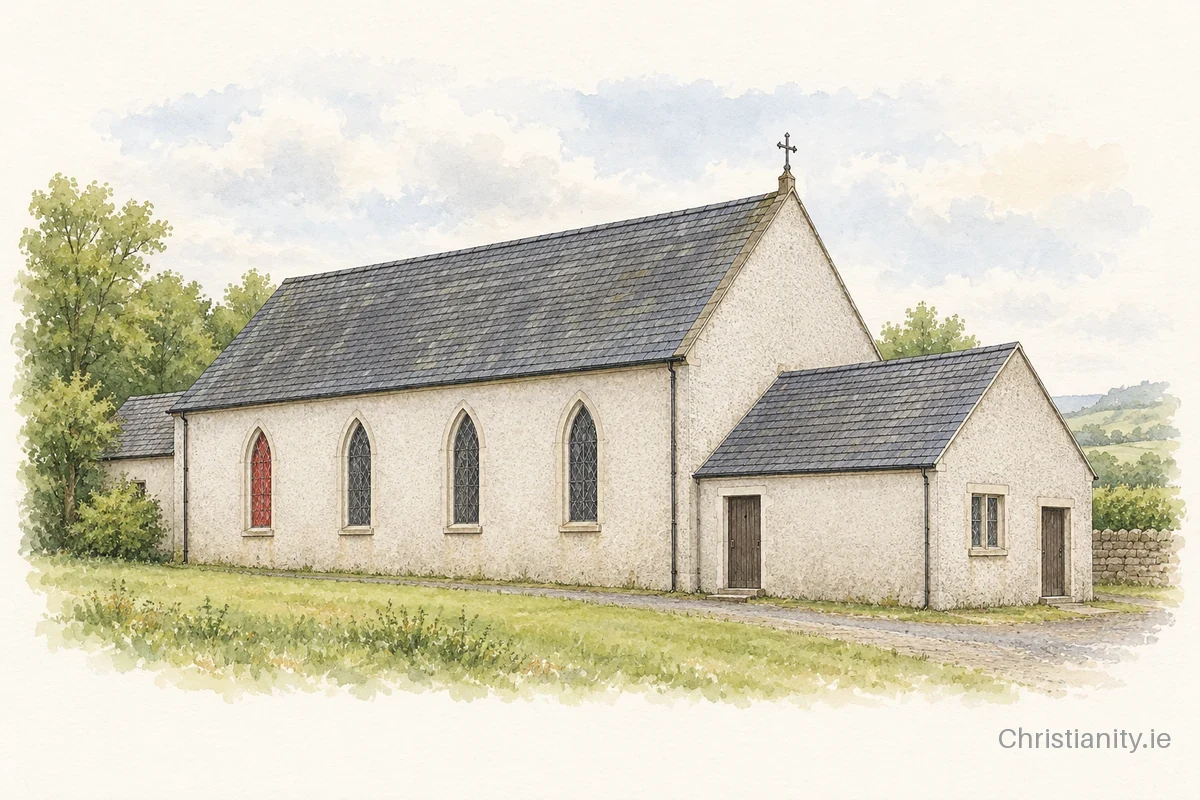 Watercolour and ink illustration of St Molaisse’s