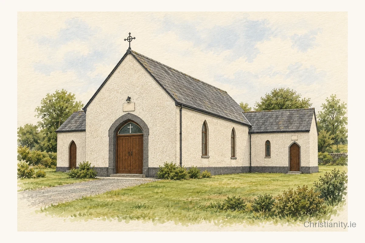 Watercolour and ink illustration of St Molua’s