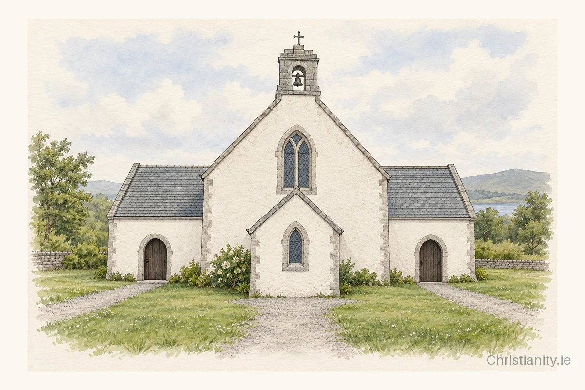 Watercolour and ink illustration of St. Munchin's Church, Knockaderry