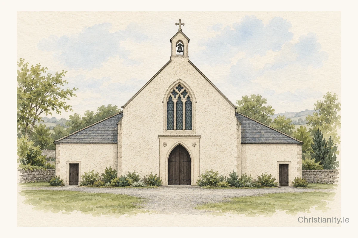 Watercolour and ink illustration of St. Munchin's Church, Rockhill