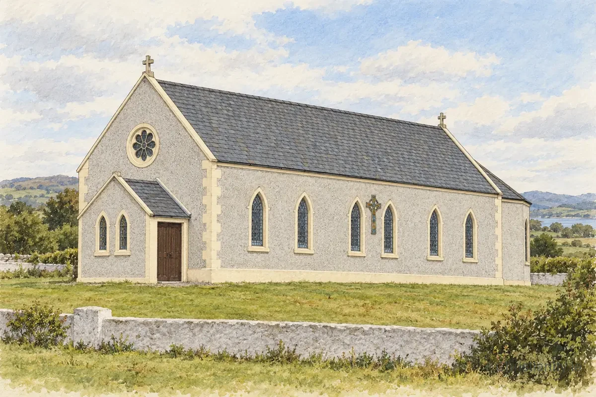 Watercolour and ink illustration of St Naul’s Church, Ardaghey