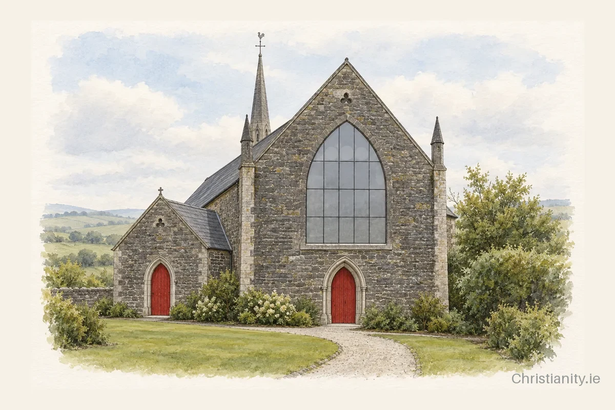 Watercolour and ink illustration of St. Nicholas Church, Monard
