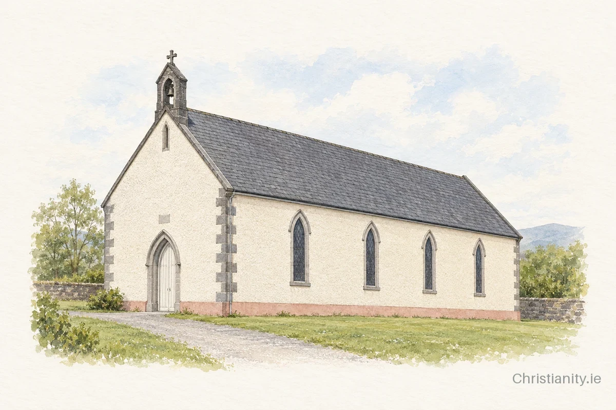 Watercolour and ink illustration of ST. Osnat's Glencar