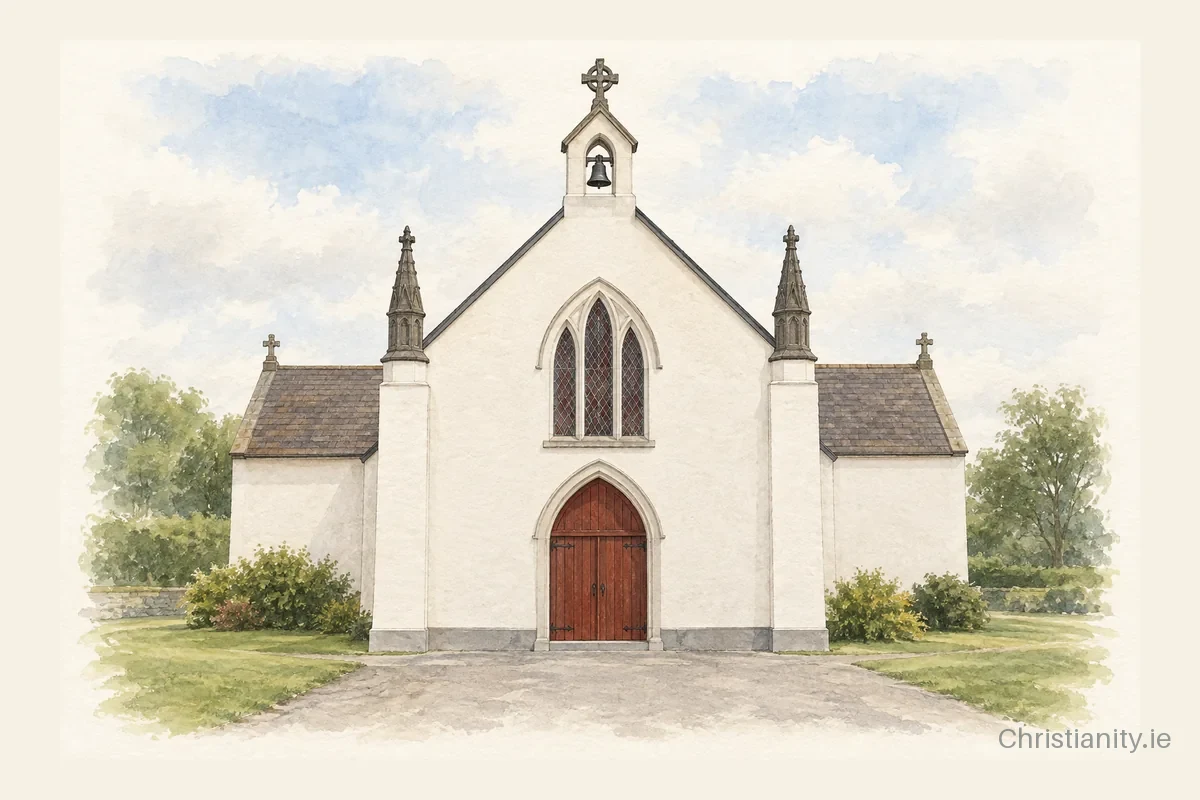 Watercolour and ink illustration of St Patrick, Clogh