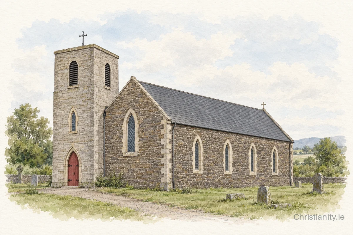 Watercolour and ink illustration of St. Patrick’s, Aghacommon