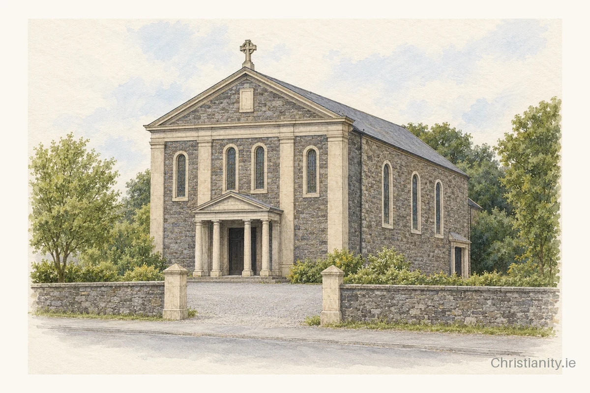 Watercolour and ink illustration of St Patrick's and St Ronan's Church