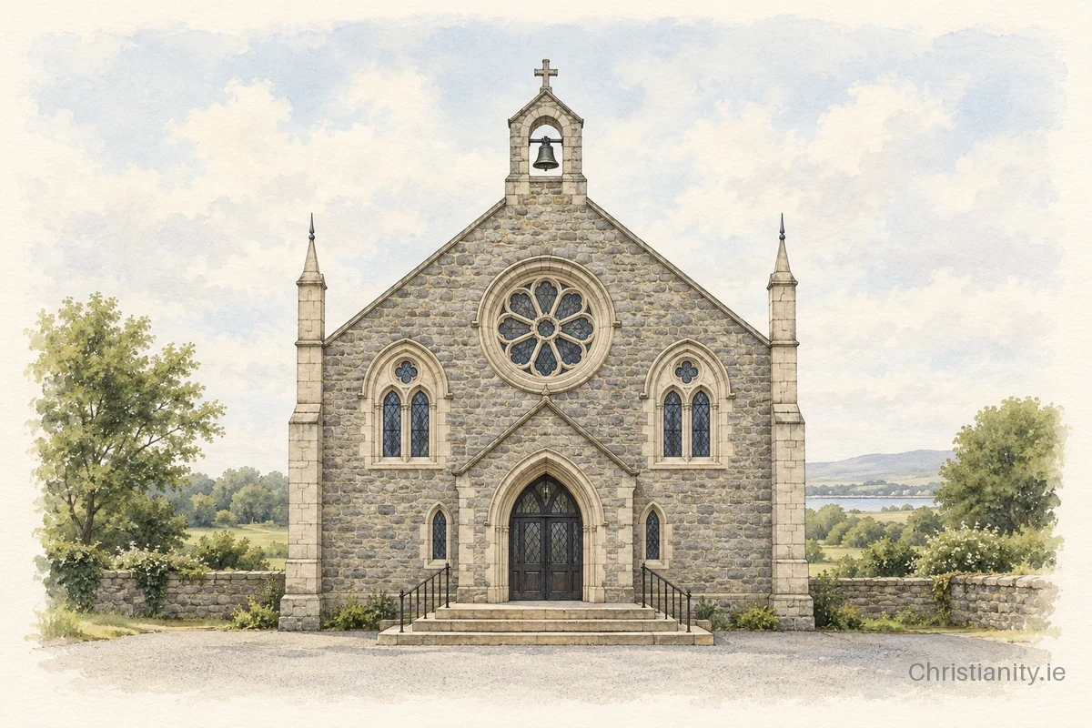 Watercolour and ink illustration of St Patrick's, Ballymacnab (Naomh Padraig)