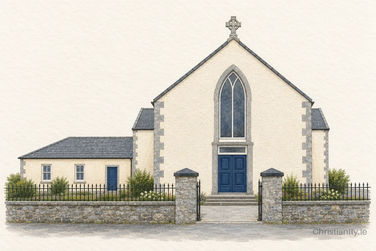 Watercolour and ink illustration of St Patrick's Catholic Church, Stamullen