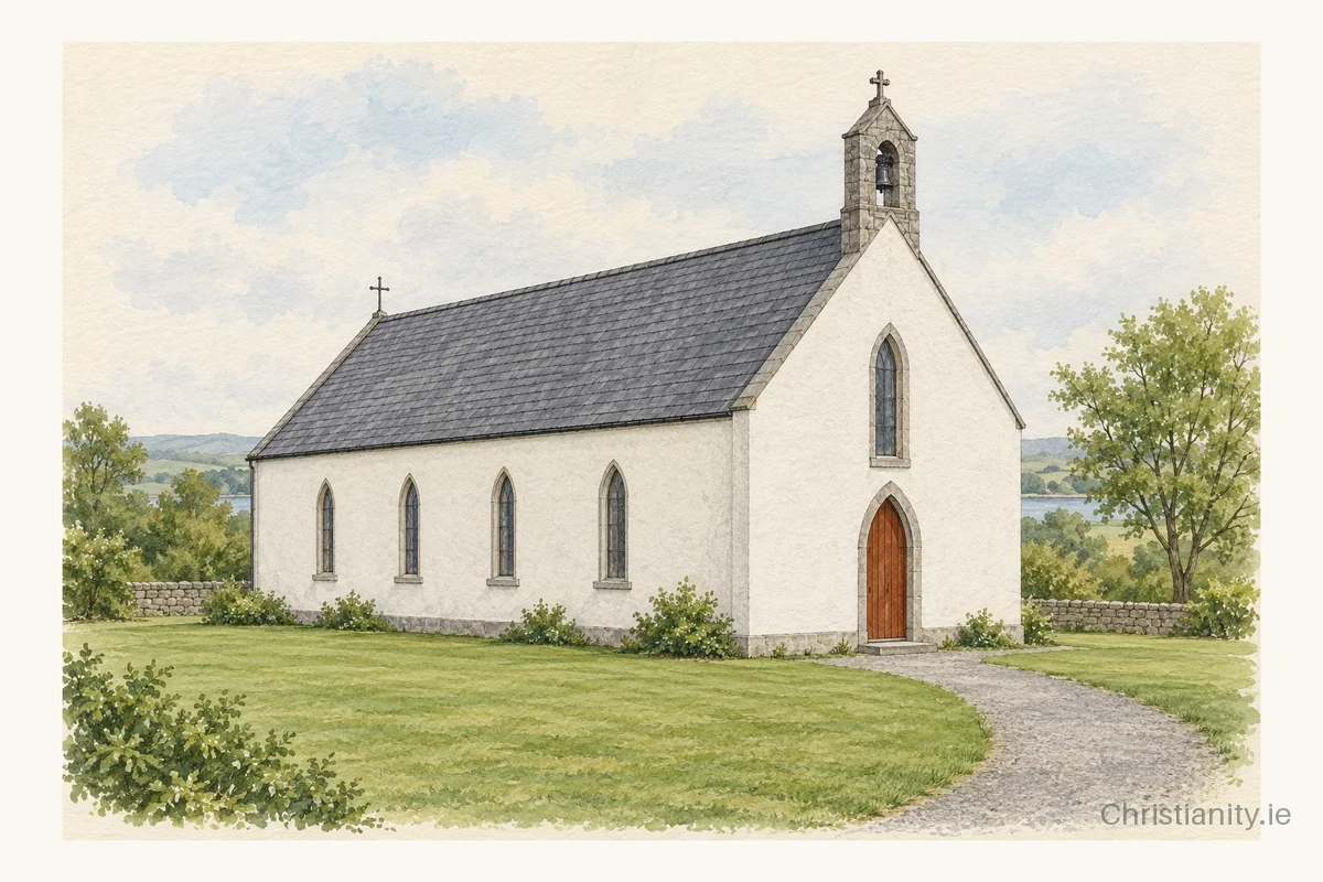 Watercolour and ink illustration of St. Patrick’s Church, Ahane
