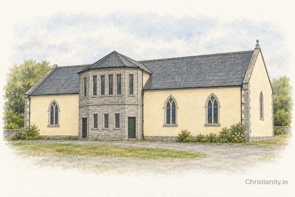 Watercolour and ink illustration of St Patrick's Church, Athleague