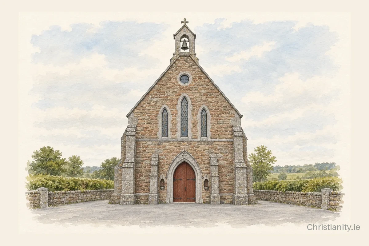 Watercolour and ink illustration of St Patricks Church, Ballydesmond