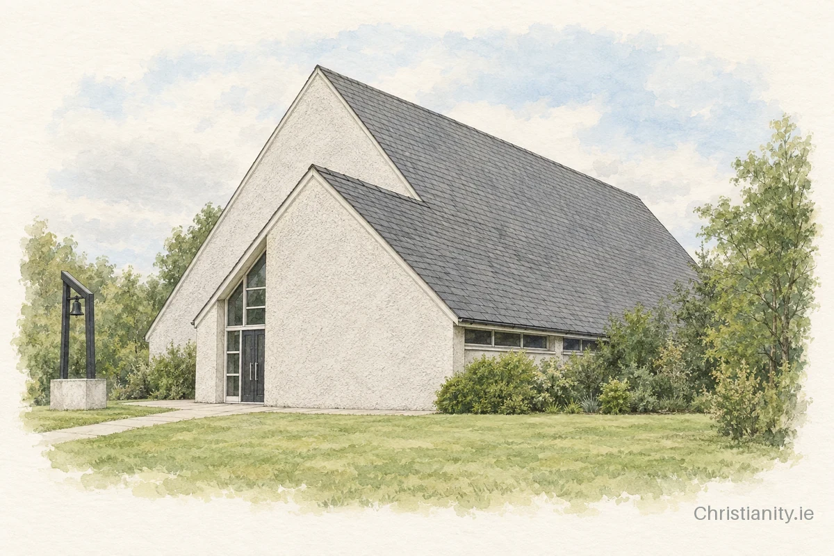 Watercolour and ink illustration of St. Patrick's Church, Ballyheane