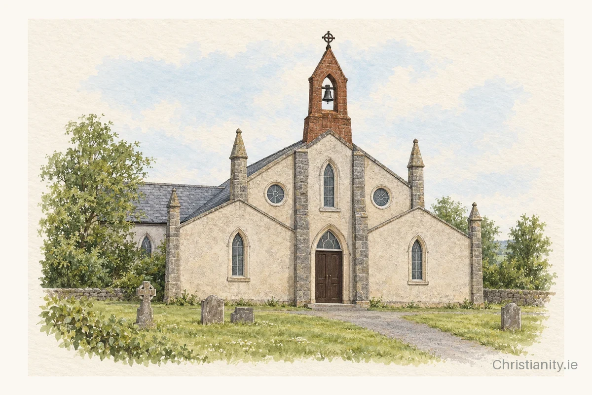 Watercolour and ink illustration of St. Patrick's Church, Ballyvoy