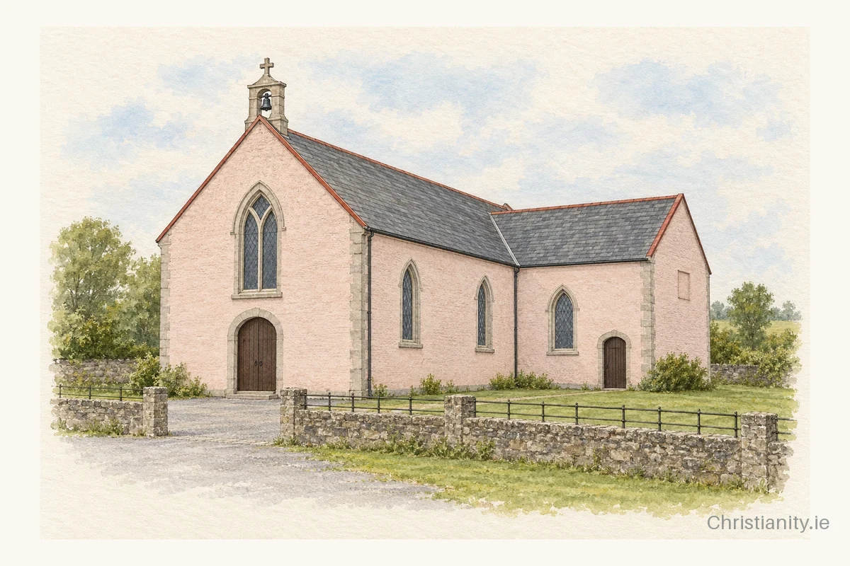 Watercolour and ink illustration of St Patrick's Church, Boher