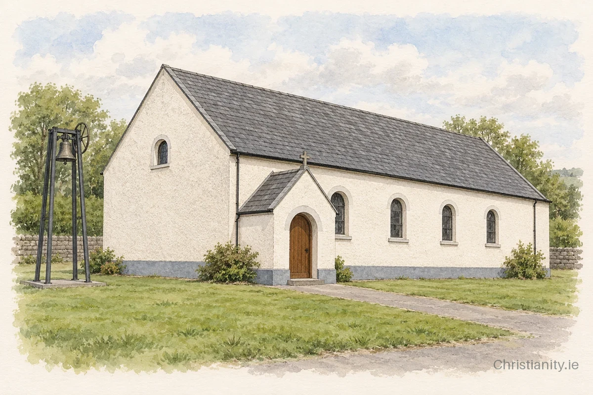 Watercolour and ink illustration of St. Patrick's Church, Castletara