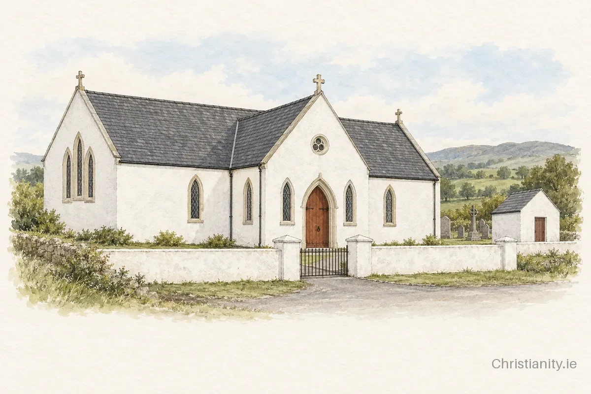 Watercolour and ink illustration of St Patrick's Church