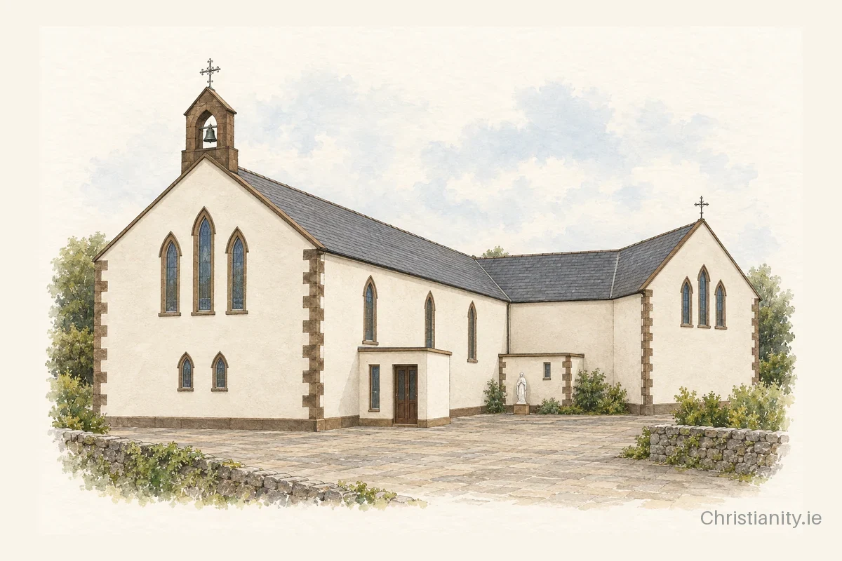 Watercolour and ink illustration of St. Patrick's Church, Killala