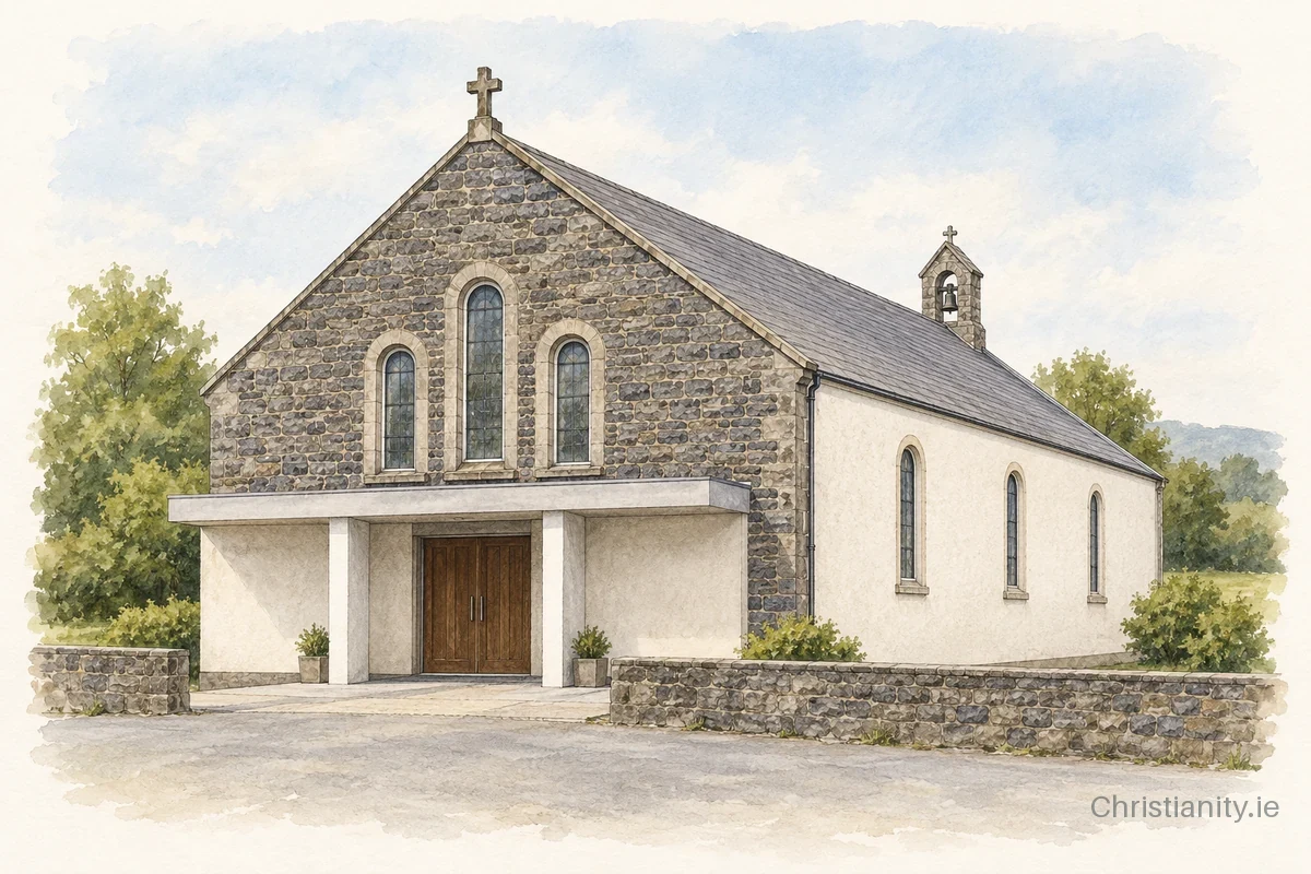 Watercolour and ink illustration of St. Patrick's Church, Kilnaleck