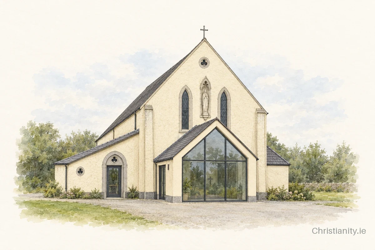 Watercolour and ink illustration of St Patrick's Church, Lecanvey