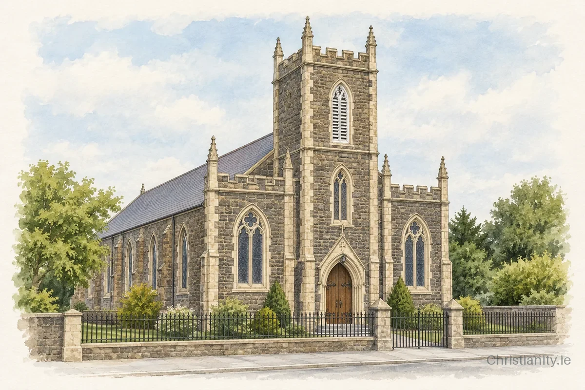 Watercolour and ink illustration of St Patrick's Church