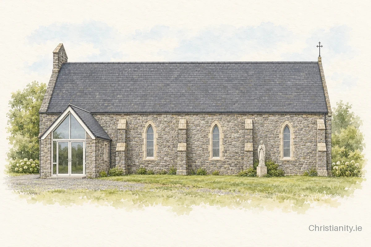 Watercolour and ink illustration of St Patrick's Church, Maugherow