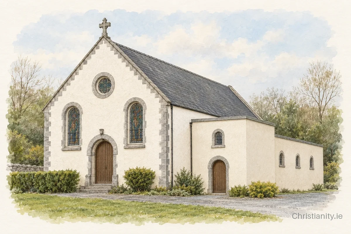 Watercolour and ink illustration of St Patrick's Church, Newbridge