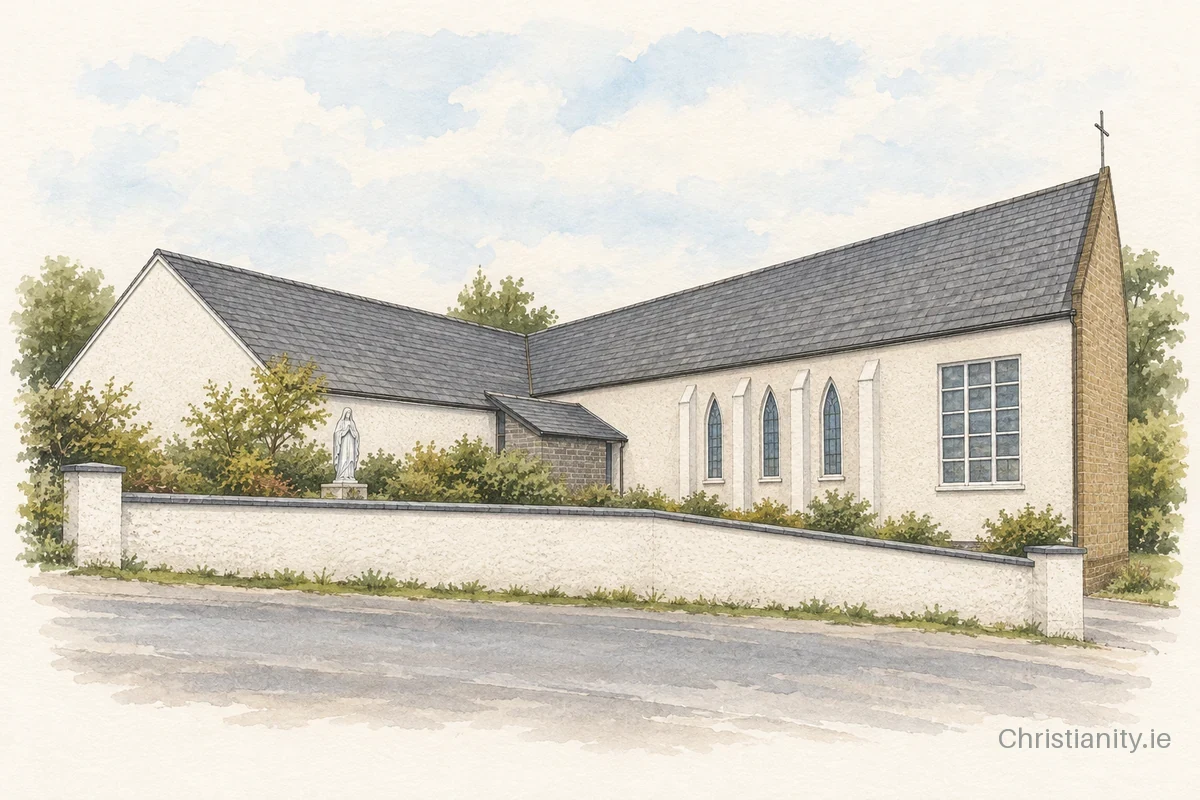 Watercolour and ink illustration of St. Patrick’s Church, Pollagh