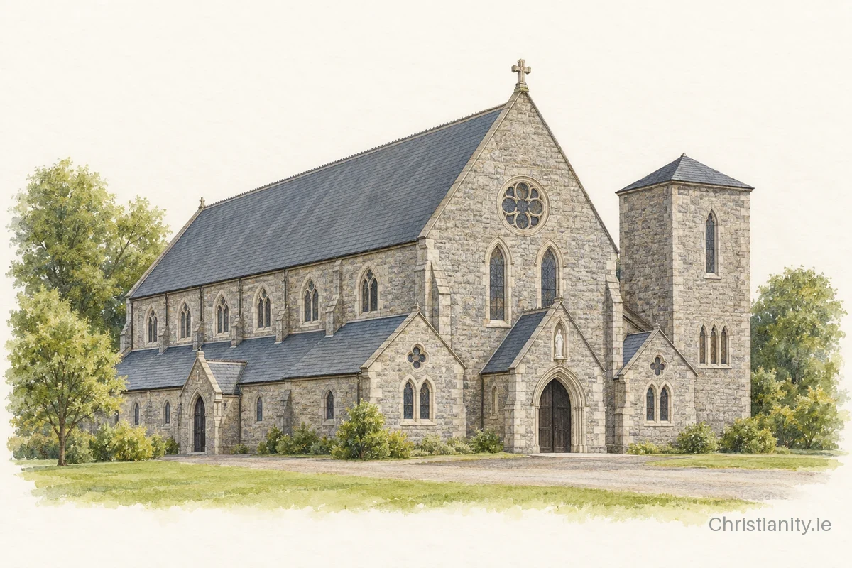 Watercolour and ink illustration of St. Patrick’s Church, Rathvilly