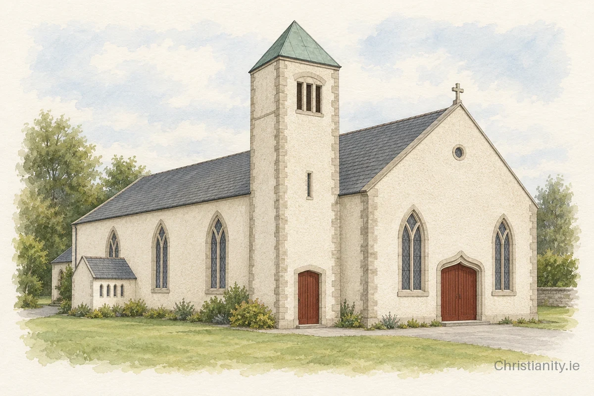 Watercolour and ink illustration of St. Patrick's Church, Shercock