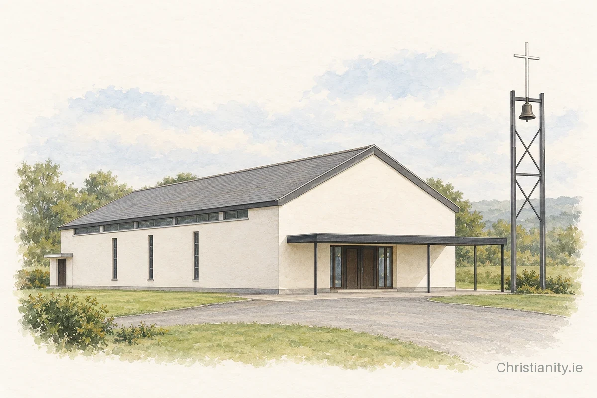 Watercolour and ink illustration of St Patrick’s Church, Tarmon