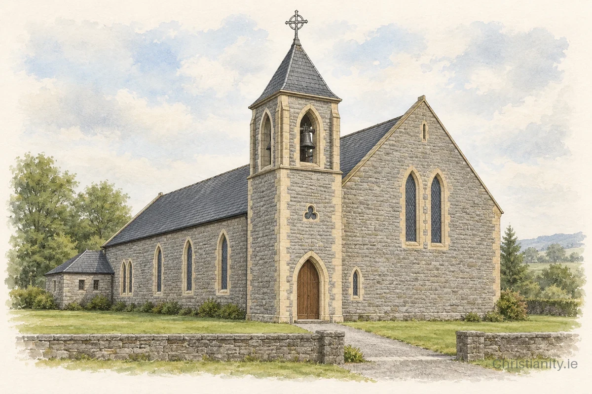 Watercolour and ink illustration of St. Patrick's, Corick